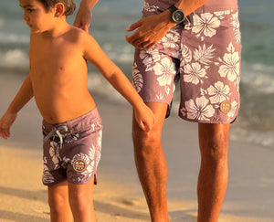 Kid’s Retro Boardshorts in Las Olitas Dusty Mauve Floral