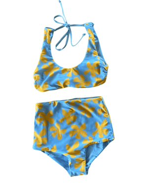 Women's Bikini Separates in Light Blue Plumeria