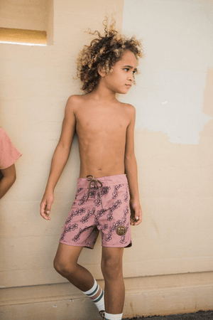 Kid’s Retro Boardshorts in Mauve Lei