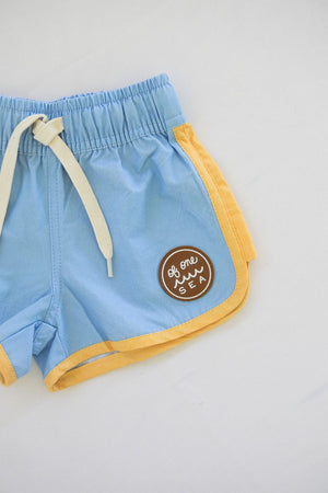 Kid’s Boardie Watershorts in Light Blue and Yellow Colorblock