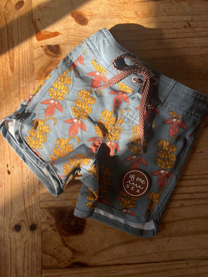 Kid’s Retro Boardshorts in Banana Flower