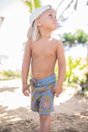 Kid’s Retro Boardshorts in Banana Flower