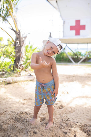Kid’s Retro Boardshorts in Banana Flower