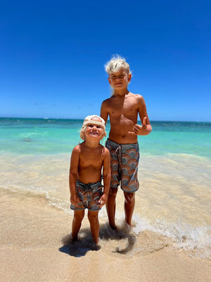 Kid’s Retro Boardshorts in Mauka Rainbow