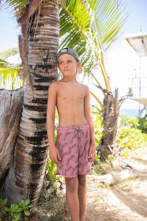 Kid’s Retro Boardshorts in Mauve Lei
