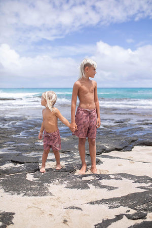 Kid’s Retro Boardshorts in Mauve Lei