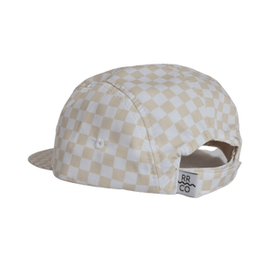 Cotton Five-Panel Hat in Cream Check