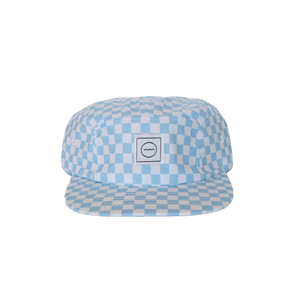 Cotton Five-Panel Hat in Blue Check