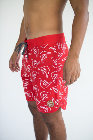 Men's Retro Boardshorts in Red Shaka