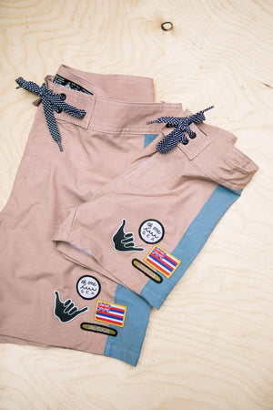Men's Townshorts in Blue and Sandy Mauve Colorblock Patch