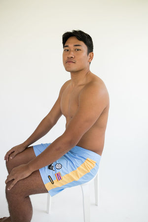 Men's Townshorts in Light Blue and Yellow Colorblock Patch