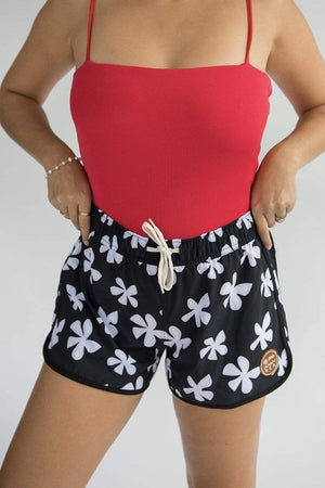 Women's Boardie Watershorts in Black Plumeria