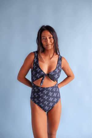 Women's Cutout One Piece in Black Breadfruit Bandana