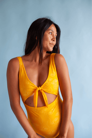Women's Cutout One Piece in Yellow Ohia Print