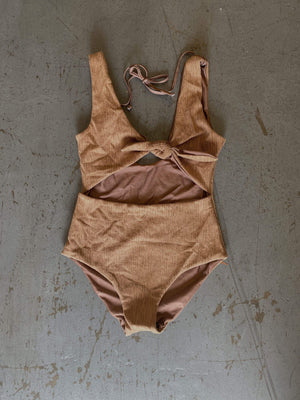 Women's Cutout One Piece in Camel Texture