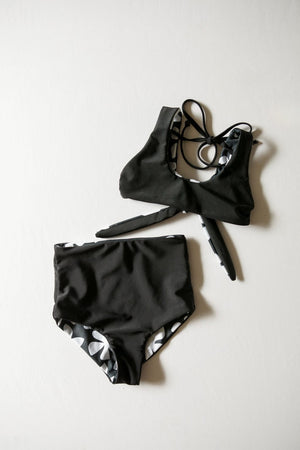 Girl's Bikini Separates in Black Plumeria