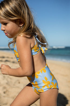 Girl's Bikini Separates in Light Blue Plumeria