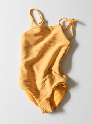Girl's Strappy One Piece in Yellow Ribbed