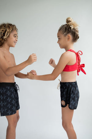 Kid’s Boardie Watershorts in Black Breadfruit Bandana