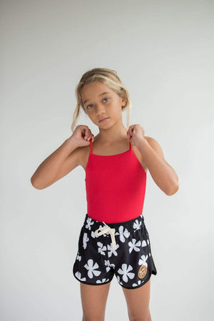 Kid’s Boardie Watershorts in Black Plumeria