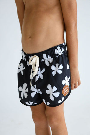 Kid’s Boardie Watershorts in Black Plumeria