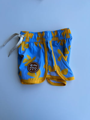 Kid’s Boardie Watershorts in Light Blue Plumeria