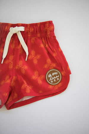 Kid’s Boardie Watershorts in Red Breadfruit Bandana