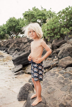 Kid’s Retro Boardshorts in Lava Rainbow