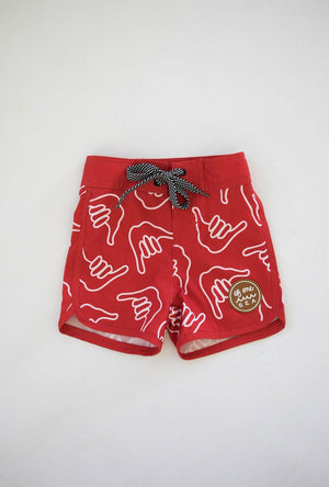 Kid’s Retro Boardshorts in Red Shaka