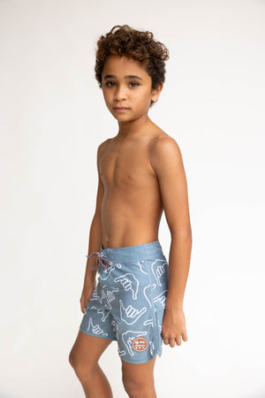 Kid’s Retro Boardshorts in Slate Gray Shaka
