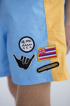 Kid’s Townshorts in Light Blue and Yellow Colorblock Patch
