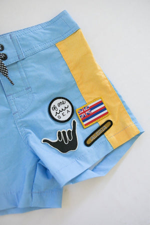 Kid’s Townshorts in Light Blue and Yellow Colorblock Patch
