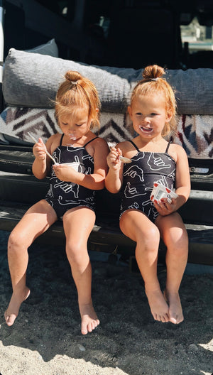 Girl's Strappy in Black Shaka (Reversible Animal Print)