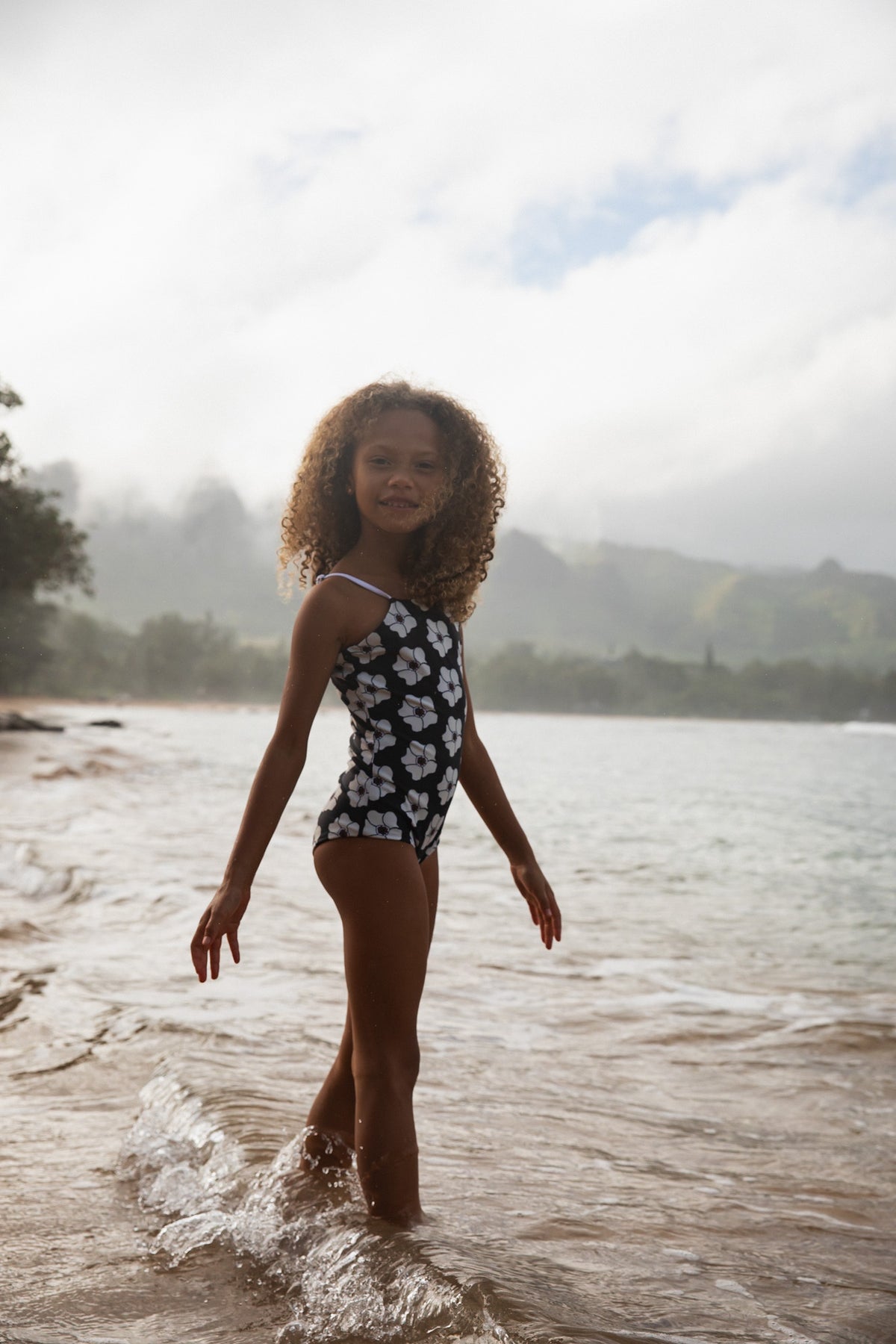 Girl's Strappy in Chocolate Shaka (Reversible Ilima Flower)