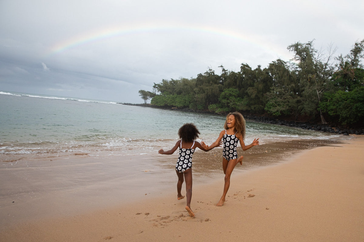 Girl's Strappy in Chocolate Shaka (Reversible Ilima Flower)