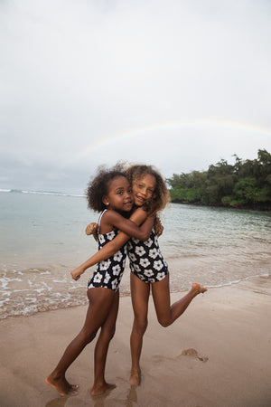 Girl's Strappy in Chocolate Shaka (Reversible Ilima Flower)