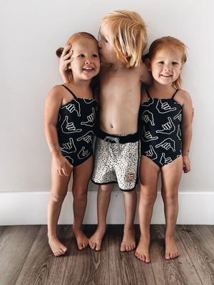 Kid’s Retro Boardshorts in Animal Print