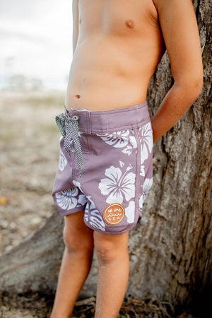 Kid’s Retro Boardshorts in Las Olitas Dusty Mauve Floral