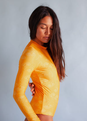 Women's Long Sleeve Zip Up in Yellow Ohia Lehua Print