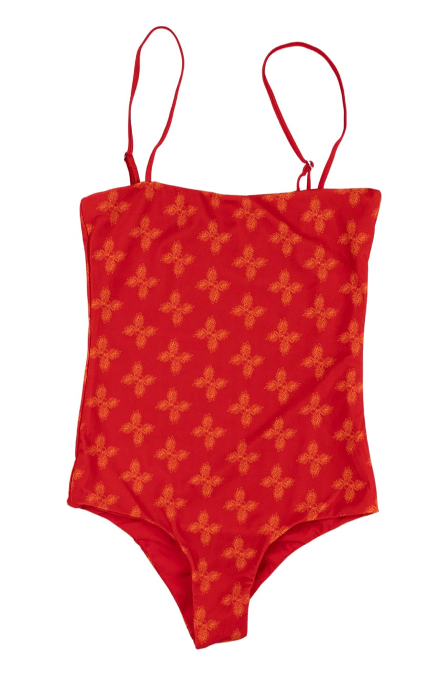 Women's Strappy One Piece in Red Breadfruit Bandana