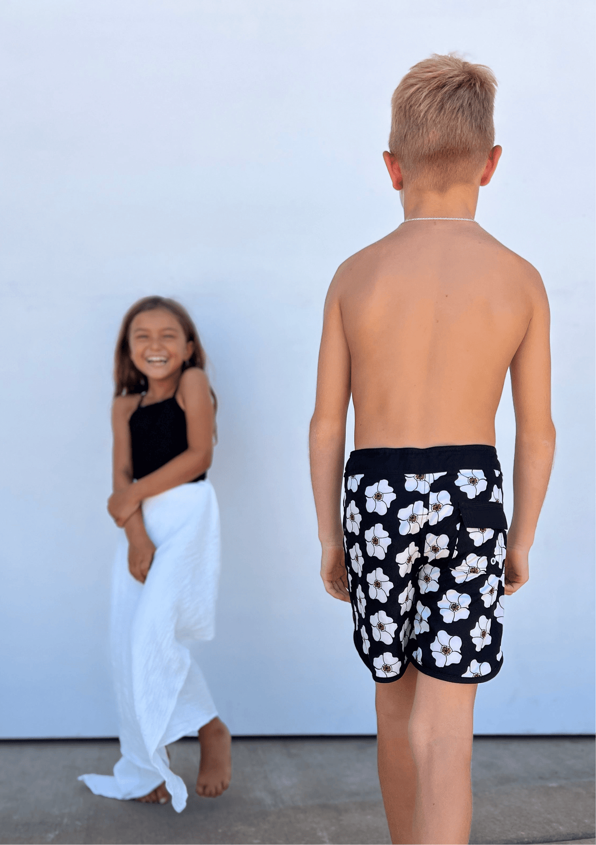 Kid’s Retro Boardshorts in Ilima Flower