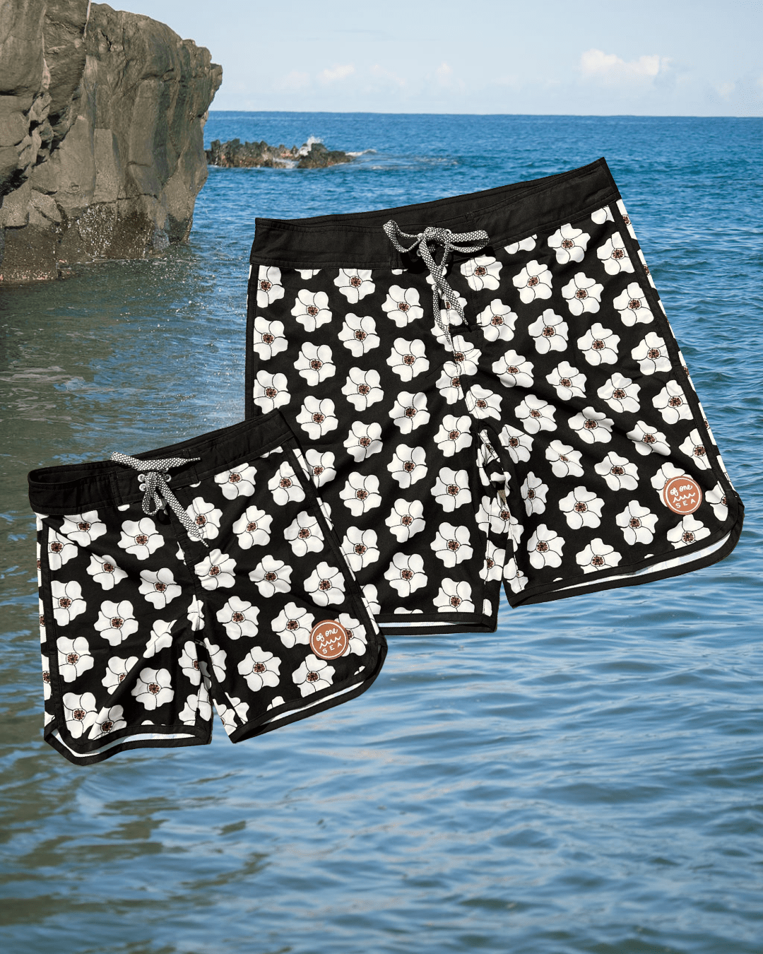 Kid’s Retro Boardshorts in Ilima Flower