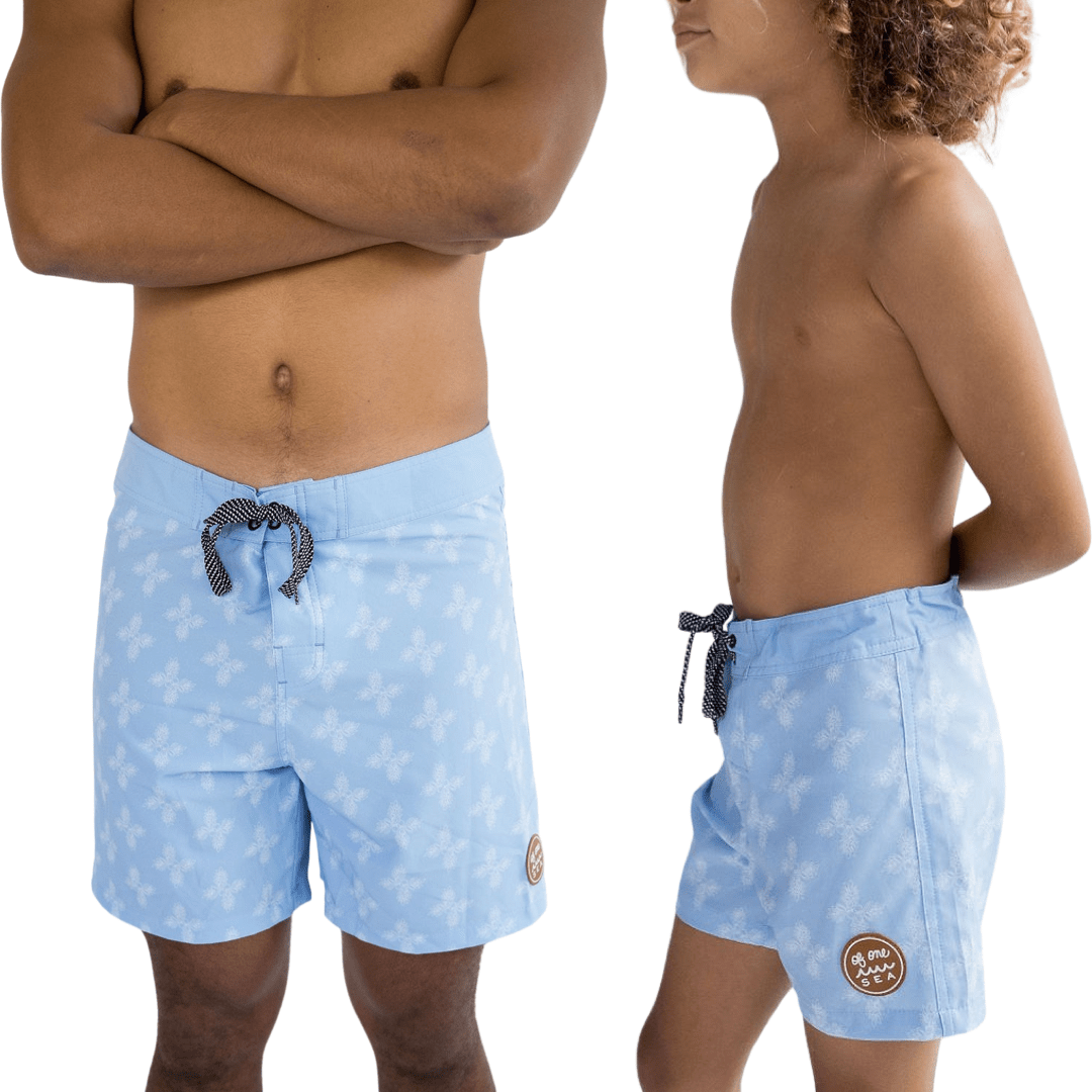 Daddy and Me Light Blue Breadfruit Boardshort Bundle 50% Off