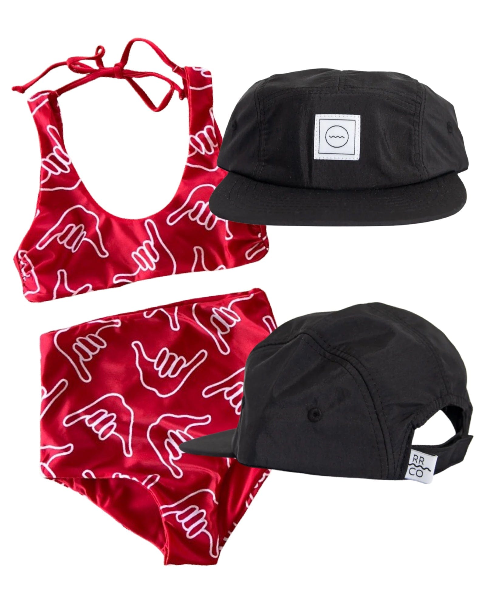 Girl's Red Shaka Bikini Set & RRCO Nylon Hat in Coal Bundle
