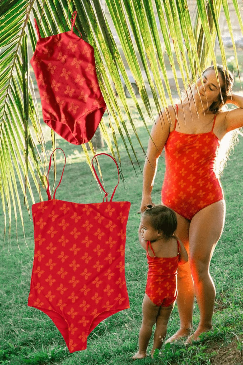 Mommy and Me Red Breadfruit Strappy One Piece Bundle 50% Off