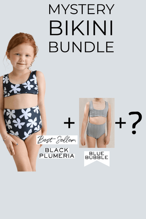 Size 11/12 Girl's Mystery Bundle- Best Seller Bikini in Black Plumeria