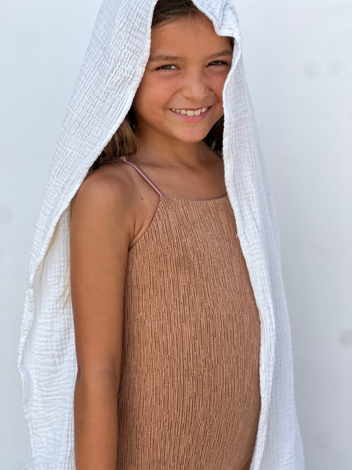 Girl's Strappy One Piece in Camel Texture