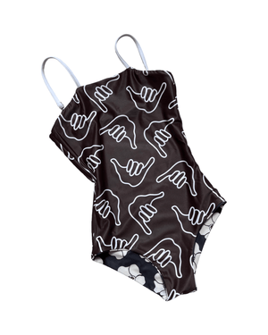 Girl's Strappy in Chocolate Shaka (Reversible Ilima Flower)