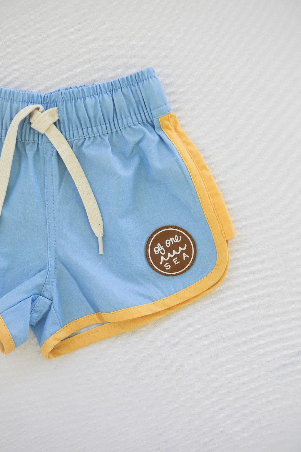 Kid’s Boardie Watershorts in Light Blue and Yellow Colorblock