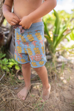 Kid's Retro Boardshorts in Banana Flower - OF ONE SEA